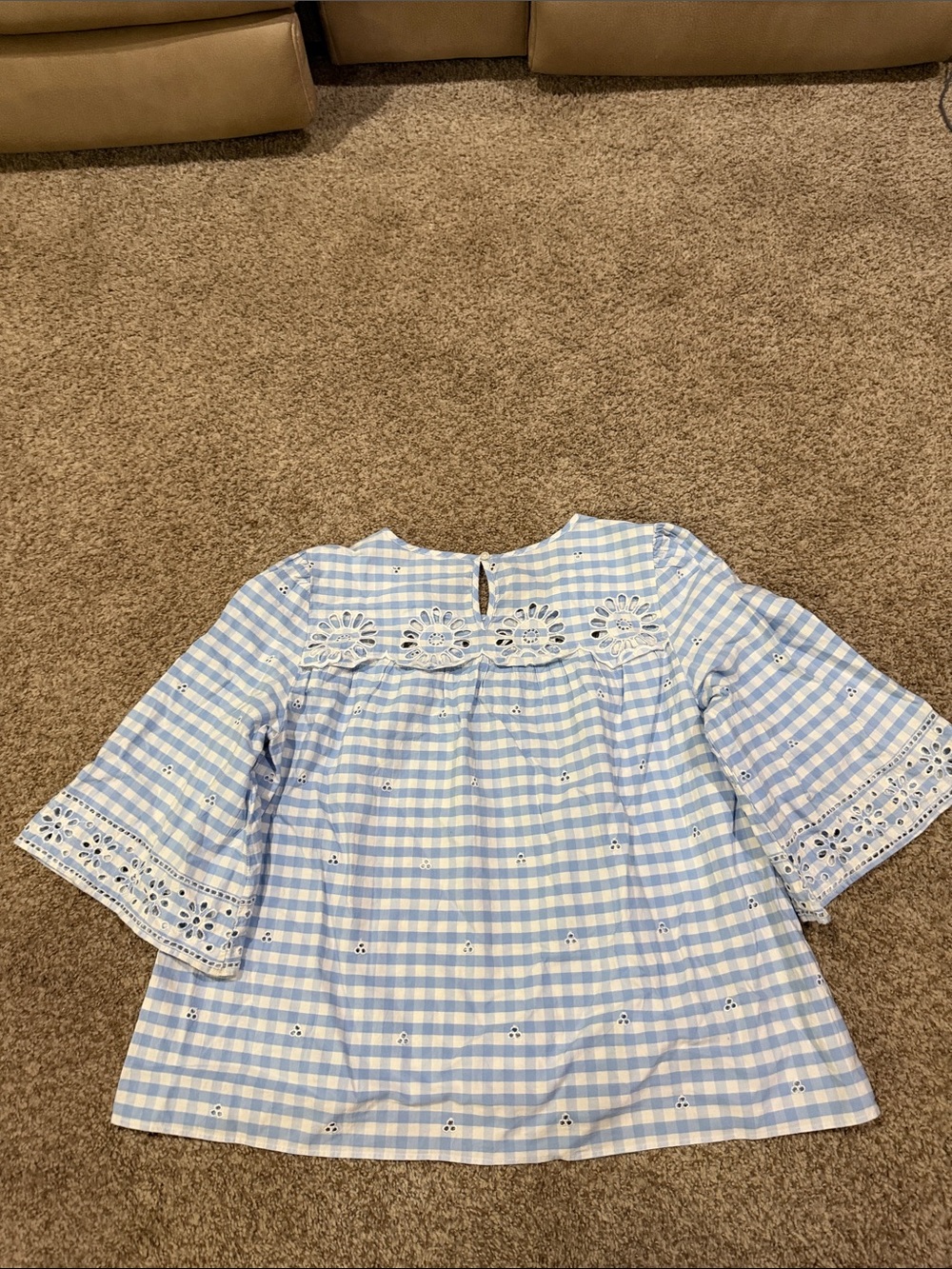 crown & ivy Light Blue Gingham Eyelet Blouse - Picture 6 of 8